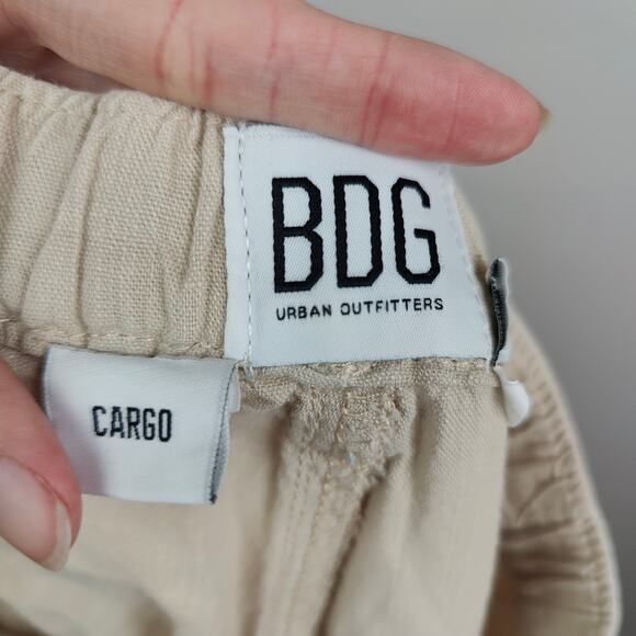Urban Outfitters BDG Luca Cargo Pants Womens Large Linen Blend Cream Y2K Beachy - Picture 6 of 9